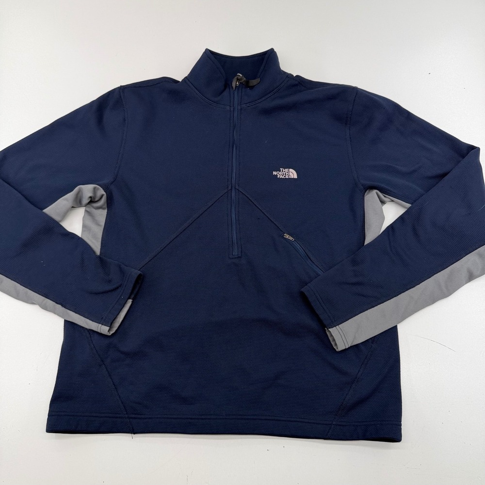 The North Face Mens Navy Blue Grey Quarter Zip Fleece Pullover Large